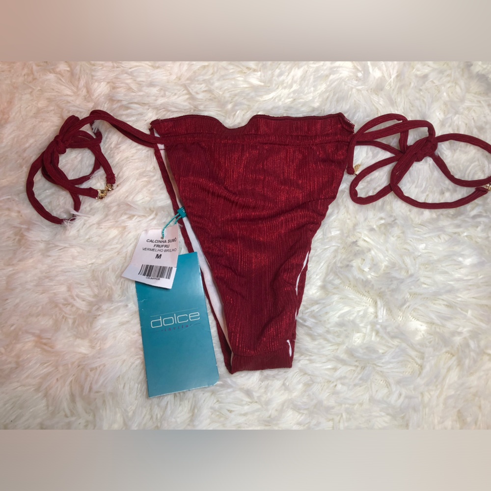 💋🔥Dolce Metallic Red String Bikini Swim bottoms size M NWT 🔥💋